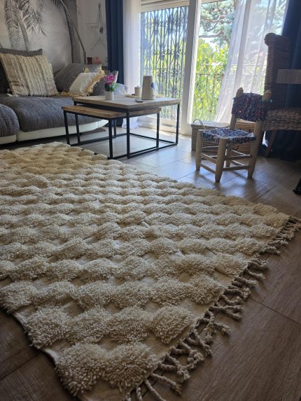 Tapis berbère écru 2,50 x 1,40 m en pure laine